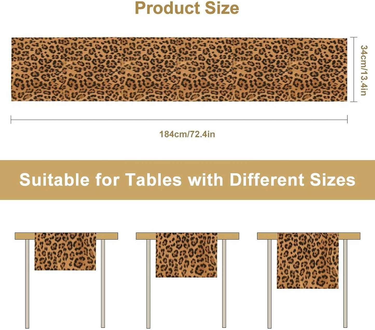 Leopard Print Table Runner Wildlife Vintage Cheetah Fur Spot Animal Skin Spots Pattern Table Cloth for Garden Farmhouse Wedding Party Vacation Dinner Home Decoration, 13x60 Inch