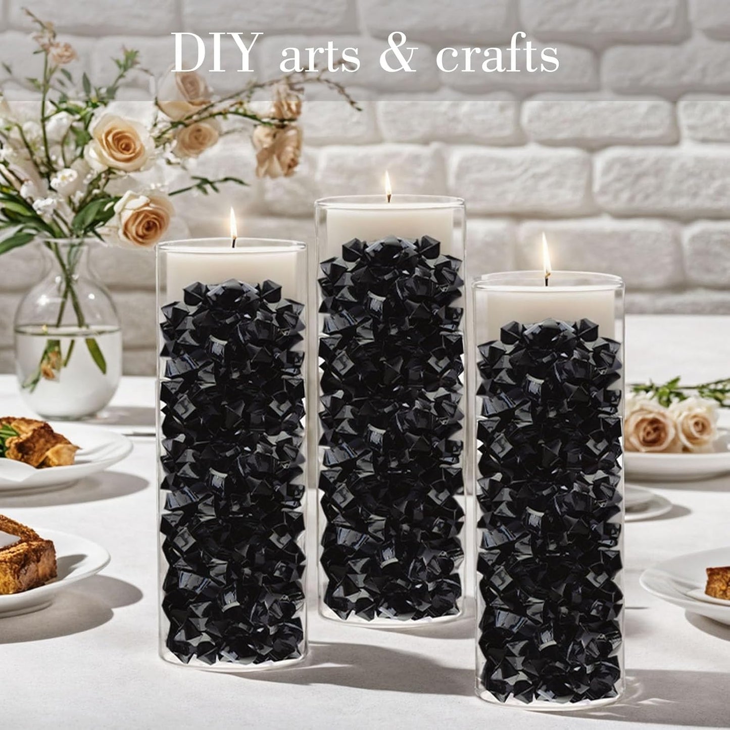 DomeStar Black Fake Ice, 150PCS Acrylic Fake Diamonds, Vase Fillers Black Plastic Gems Marbles for Vase DIY Craft Aquarium Tank Rock Wedding Birthday Party Table Scatter Decorations