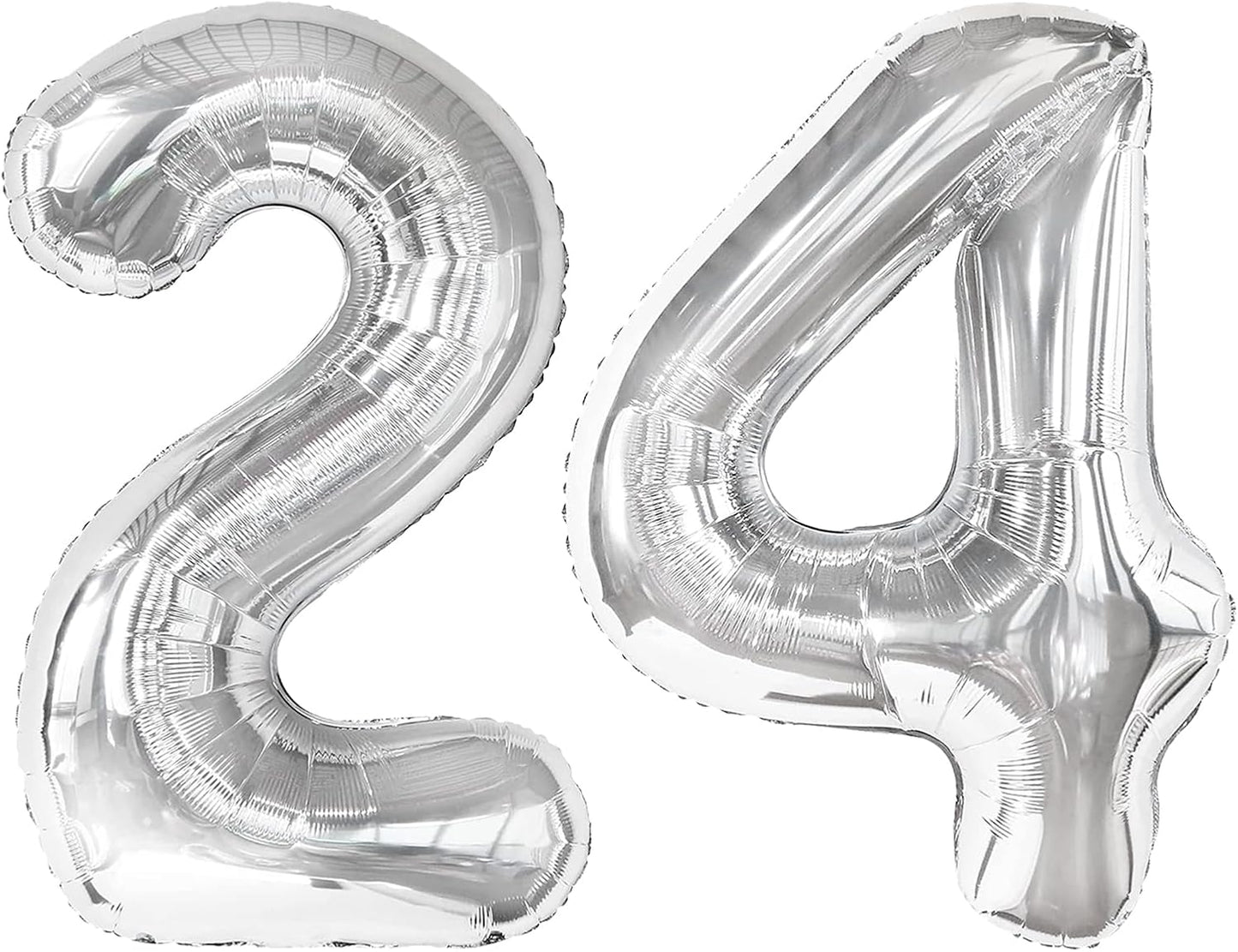40 Inch Silver Large Number 24 Birthday Balloon, Giant Number 24 42 Balloons, Foil Mylar Big Balloons for Anniversary Graduation Supplies Decorations