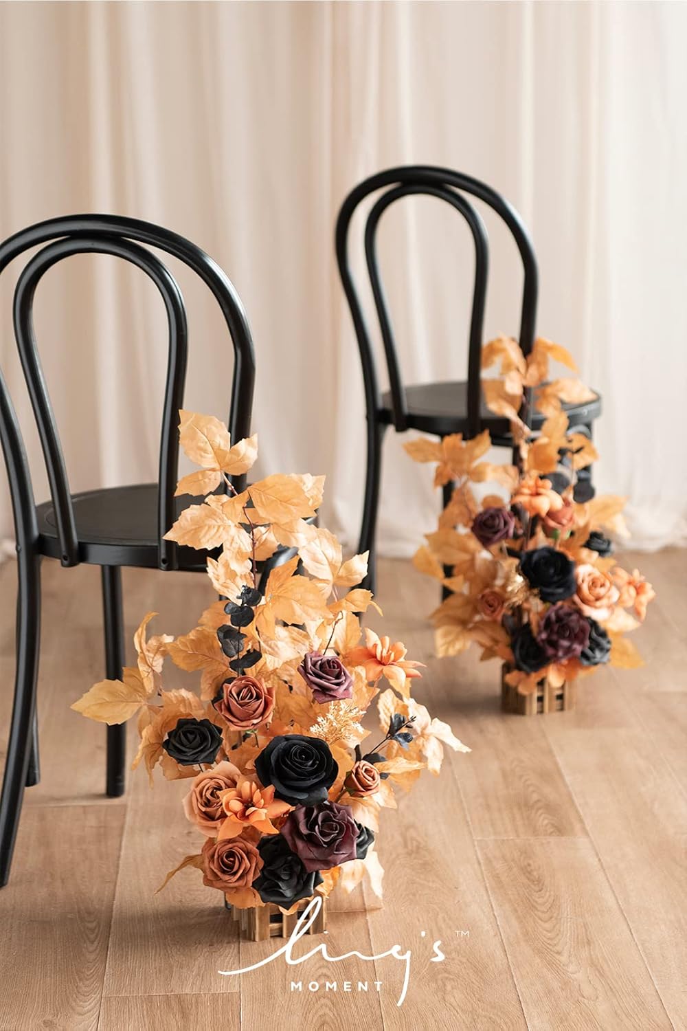 Ling's Moment 17.5" Tall Standing Artificial Flowers Arrangements 4pcs Fall Wedding Aisle Runner Chair Decorations Orange Black Centerpieces for Ceremony Reception Rose Floral Party Outdoor