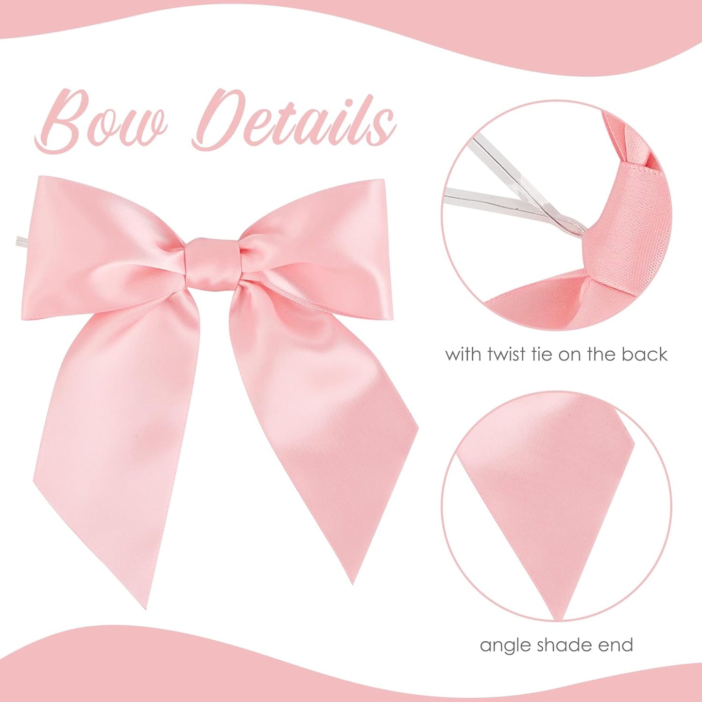 AIMUDI Baby Pink Satin Bows 5.5" Bows for Gift Wrapping Satin Twist Tie Bows Premade Ribbon Bows for Treat Bags Invitations Baskets Crafts Wedding Birthday Baby Shower Easter Decorations, 24 PCs