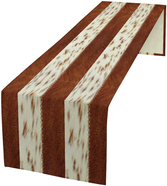 Cow Patchwork Print Table Runner, Brown Country Farm Animal Fur Skin Farm Safari Wildlife Pattern Table Runner for Dinner Dinning Home Kitchen Living Room Party Holidays Setting, 13x120 Inch