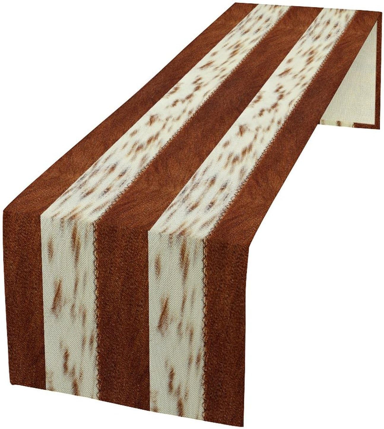 Cow Patchwork Print Table Runner, Brown Country Farm Animal Fur Skin Farm Safari Wildlife Pattern Table Runner for Dinner Dinning Home Kitchen Living Room Party Holidays Setting, 13x60 Inch
