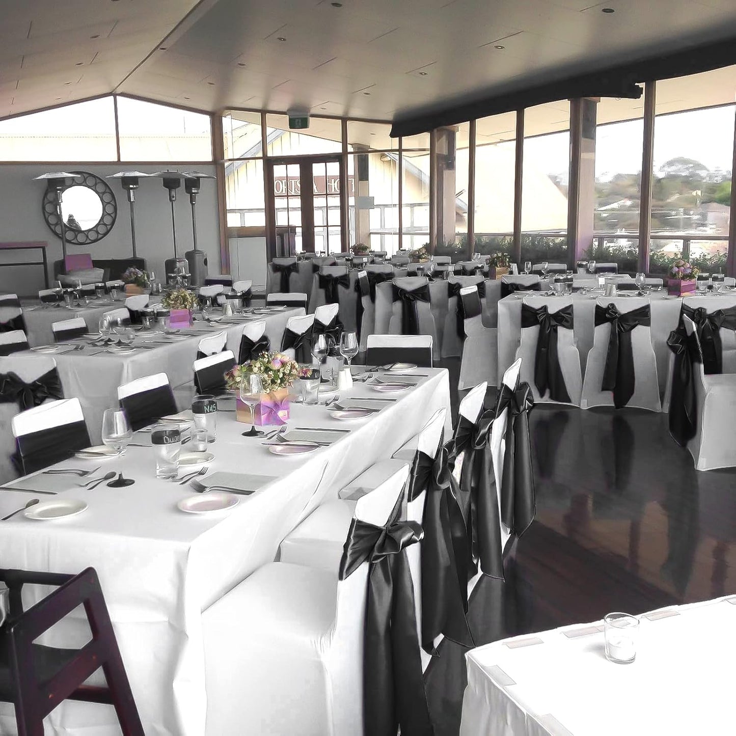 fani 120 PCS Black Satin Chair Sashes Bows Universal Chair Cover for Wedding Reception Restaurant Event Decoration Banquet,Party,Hotel Event Decorations (7 x 108 inch)