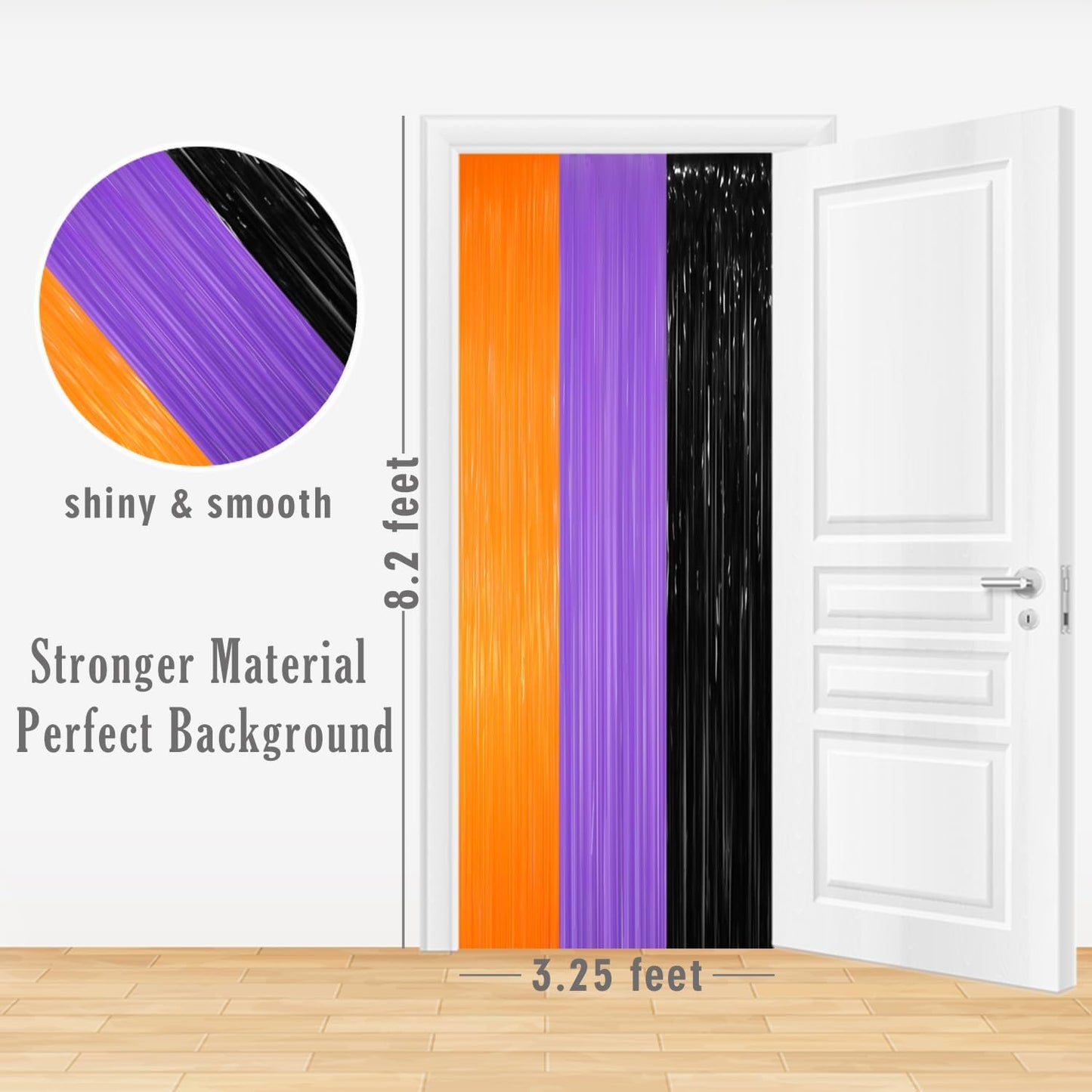 GOER 3.2 ft x 8.2 ft Metallic Tinsel Foil Fringe Curtains for Halloween Birthday Graduation New Year's Party Decorations(1 Pack,Black&Orange&Purple)