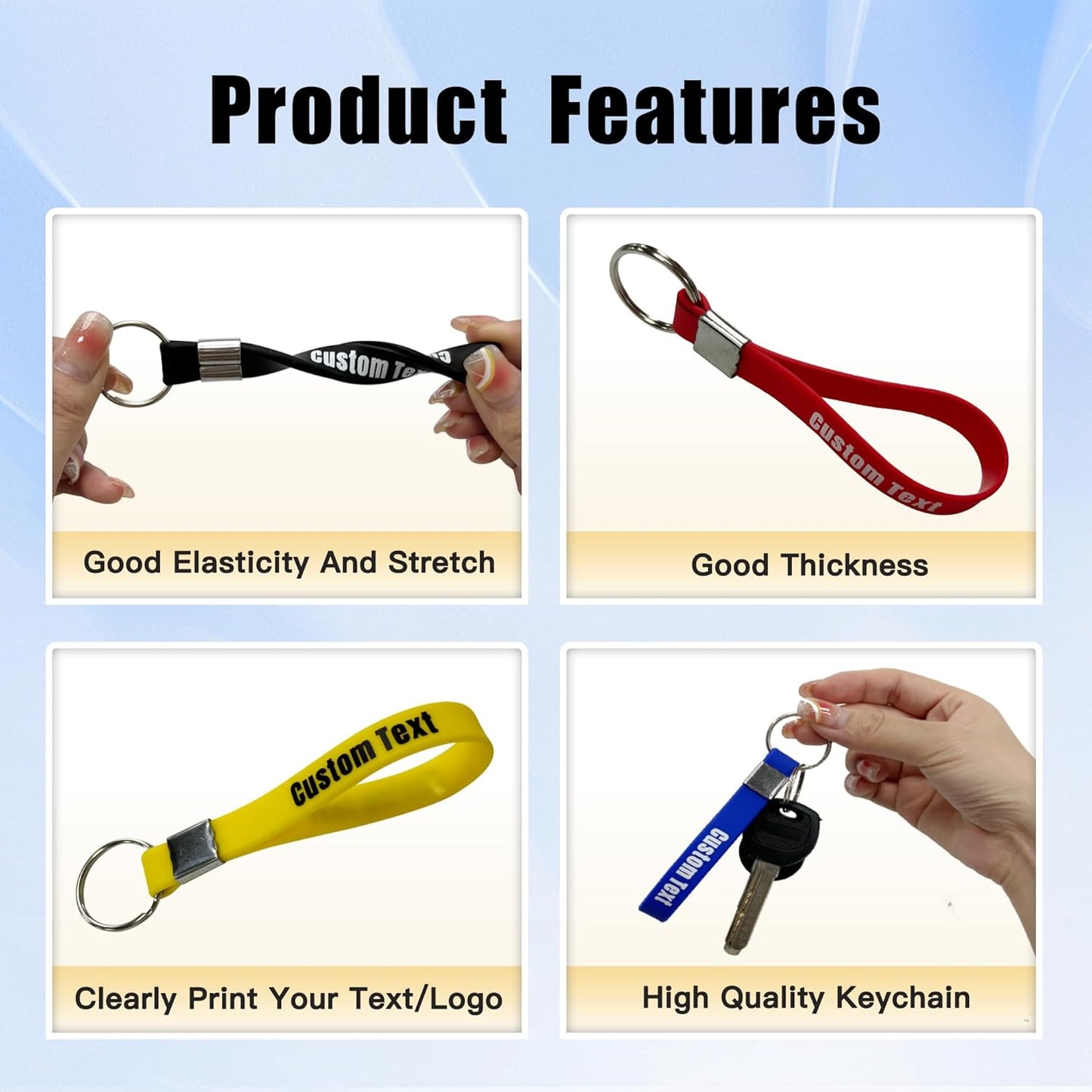 30-5000PCS Personalized Silicone Keychains Custom Bulk With Text/Logo，Customizable Rubber Keyring for Women Men Key