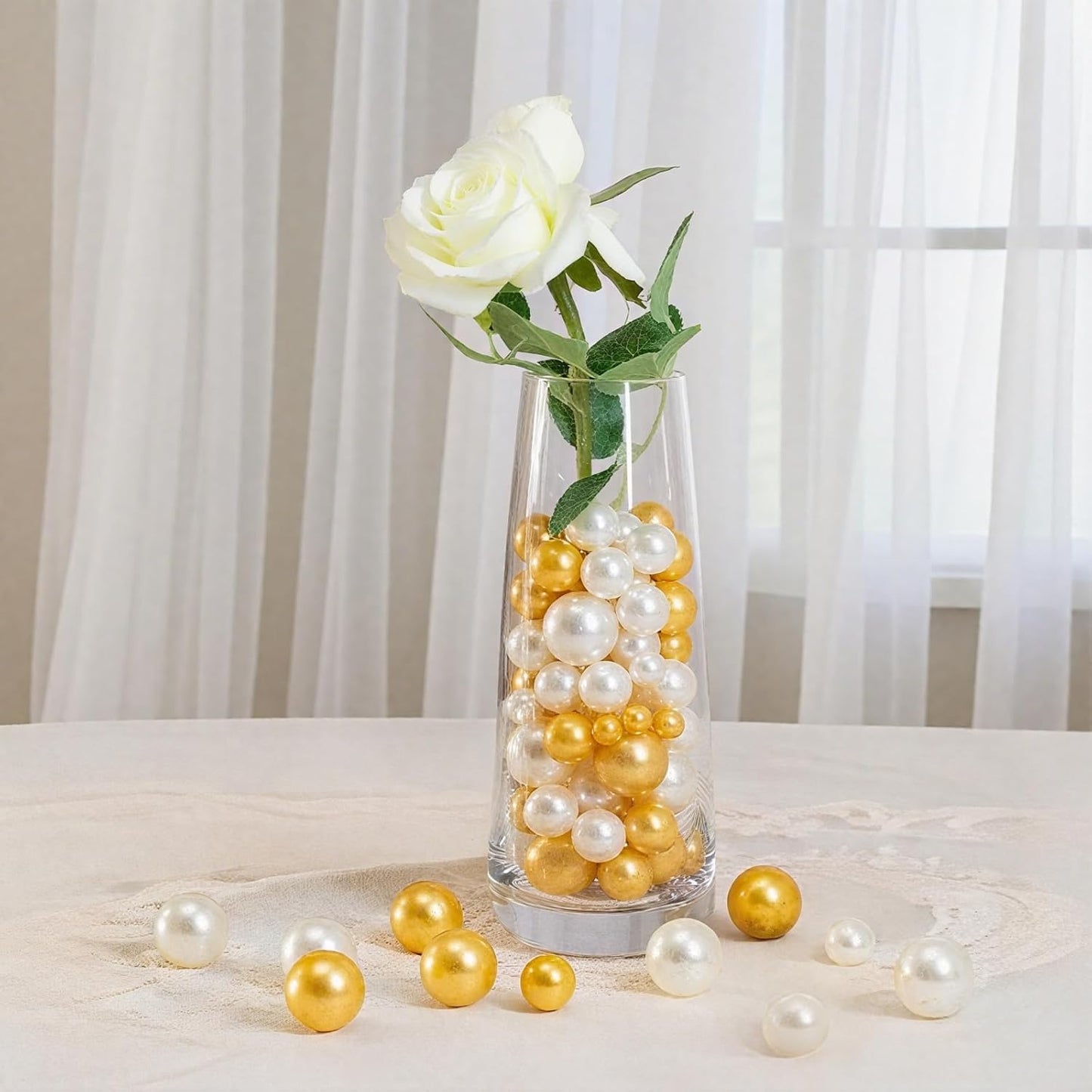 200 Pcs Vase Filler Beads Gold and White Pearl Beads for Vase No Hole Pearls for Centerpieces Vases DIY Home Table Party Decor DIY Wedding 8/14/20mm