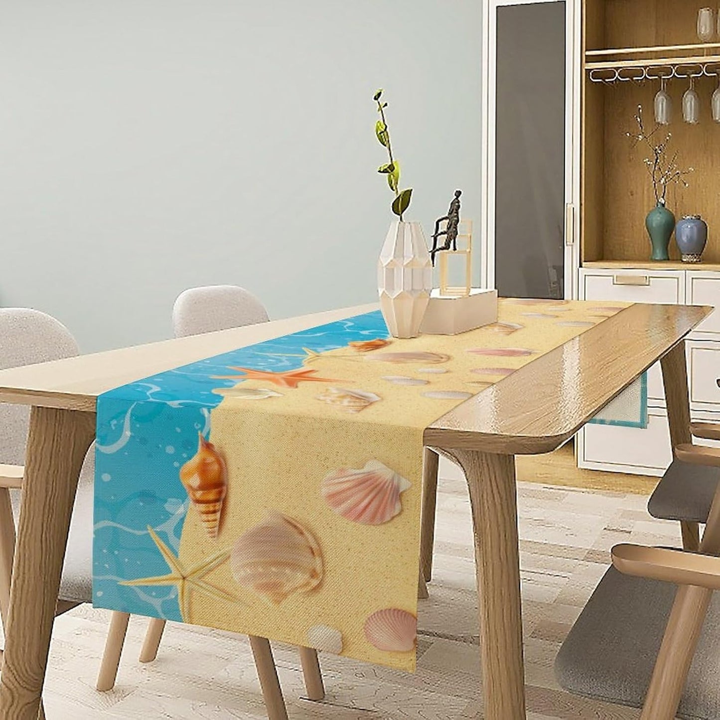 Sea Turtle Table Runner Marine Life Starfish Nautical Blue Green Ocean Theme Kitchen Table Decorations for Indoor Outdoor Home Party Decorations 13x36 Inch