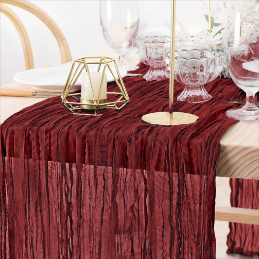 MLMW 6 Pack Christmas Table Runner Cheesecloth Burgundy Boho Cheese Cloth 160 inch Gauze Rustic Sheer Table Runner 13.3ft for Party Wedding Baby Bridal Shower Birthday