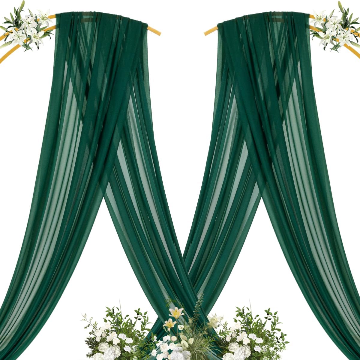 MLMC Emerald Green Wedding Arch Draping Fabric 2 Panels 29" x 20 FT Extra Long Gauze Drapes Sheer Backdrop Curtains 6.6 Yards Outdoor Drapery Panels for Wedding Ceremony Party Ceiling Decoration