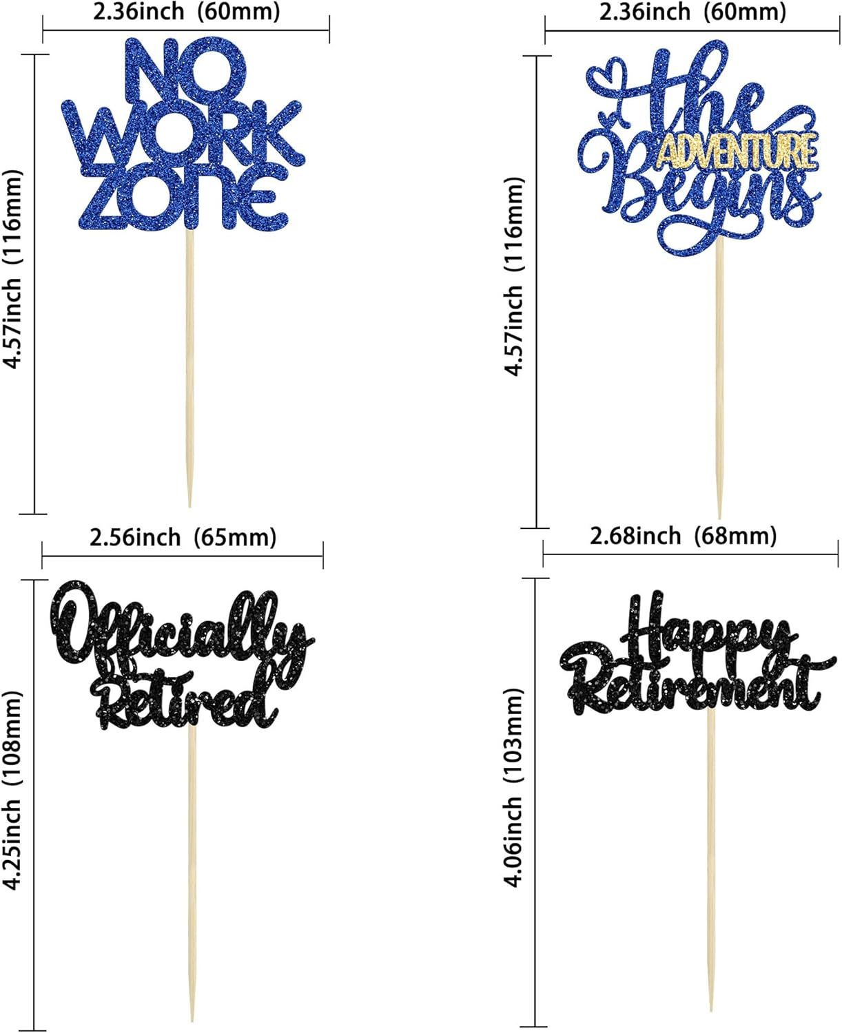 24Pcs Happy Retirement Cupcake Toppers Officially Retired Cake Toppers No Work Zone Adventure Begins Cupcake Picks Retirement Theme Farewell Birthday Party Decorations Supplies Black Blue