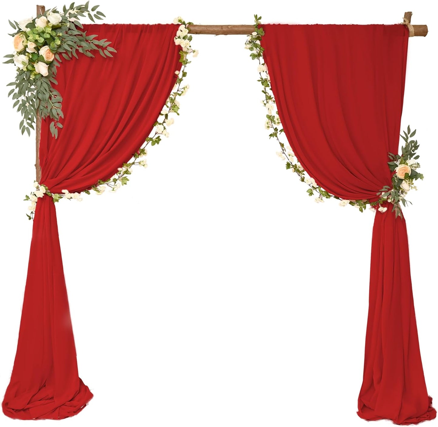 6 Panels Red Wedding Arch Drapery 28" x 20Ft Wedding Arch Draping Fabric Chiffon Fabric Drape Sheer Backdrop Curtain for Weddings Outdoor Party Ceremony Birthday Arbor Drapery Reception Ceiling Décor