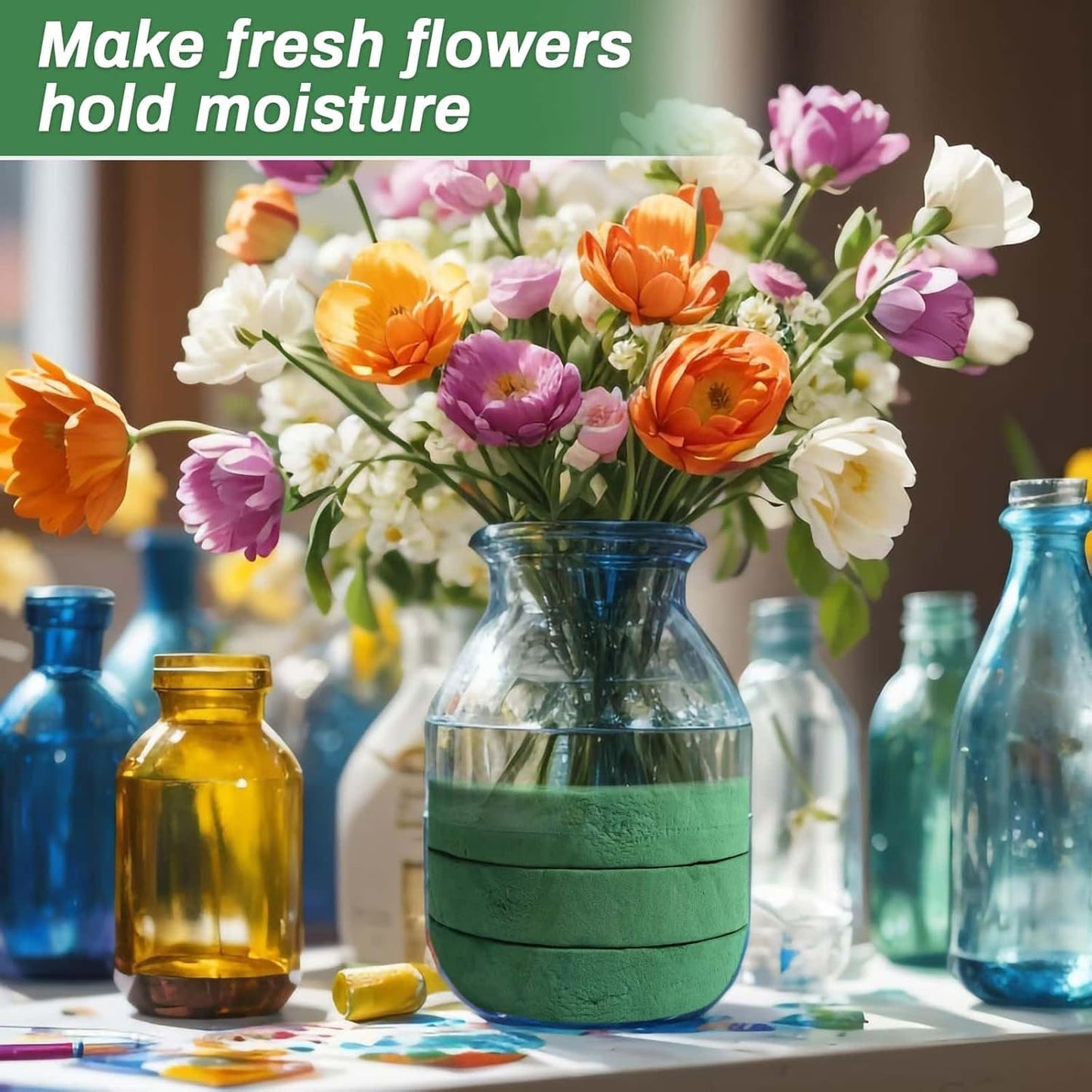 6 Pcs Round Floral Foam Blocks for Flower Arrangements (Diameter6.5”) Large Wet and Dry Green Flower Florist Foam Round for Fresh and Artificial Flowers, Plant Decorations