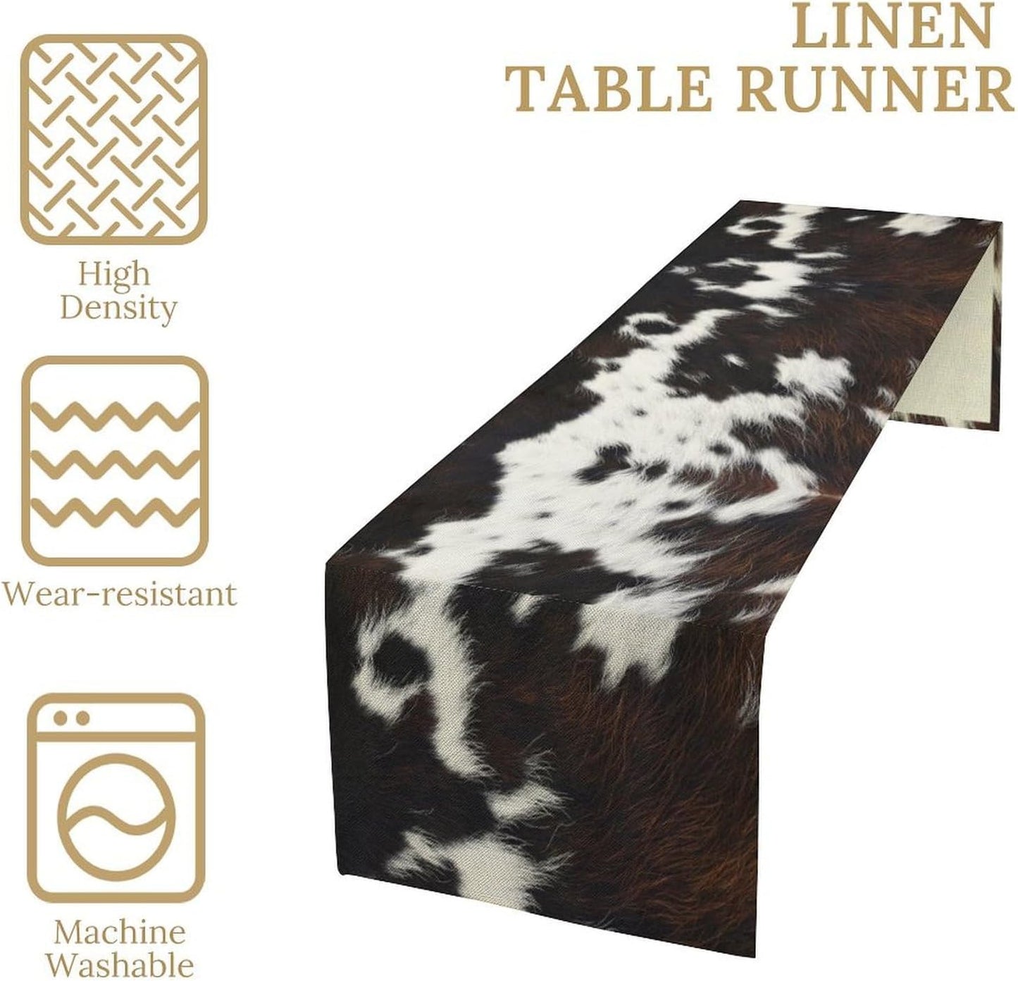 Cow Print Table Runner, Brown Cowhide Print Western Style Table Runner Country Farmhouse Cottage Cow Patten Table Decoration for Home Kitchen Dining, 13x90 Inch