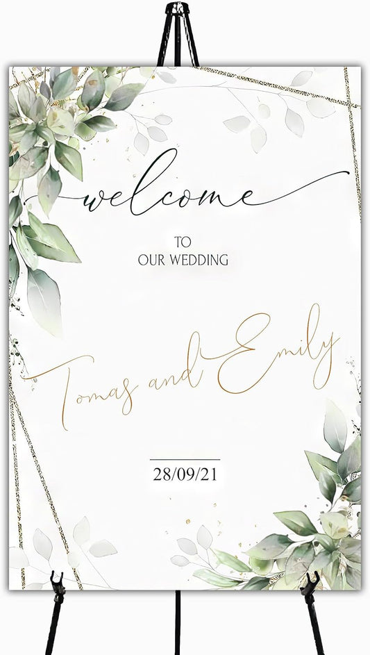 Editable Welcome Sign, Welcome Sign, Geometric Greenery Sign, Floral, Eucalyptus Wedding Sign