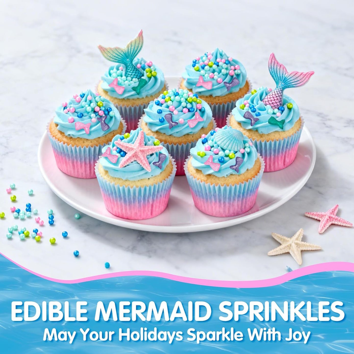 Mermaid Sprinkles, Edible Pearl Sprinkle for Cake Decorating,130g/4.58oz, Blue Green Purple Pearls Mix Baking Candy, Ocean Theme Cake Topper Cupcake Cookie Ice Cream Decorations, Birthday Children's Summer Party Supplies