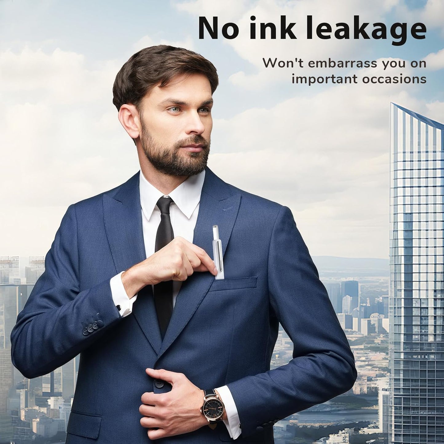 Retractable Fountain Pen Set, Click Fountain Pen Fine Nib, Capless Fountain Pen, Click-to-Write Pen with 5 Black Ink Cartridges, for Writing Journaling Sketching Drawing Calligraphy White