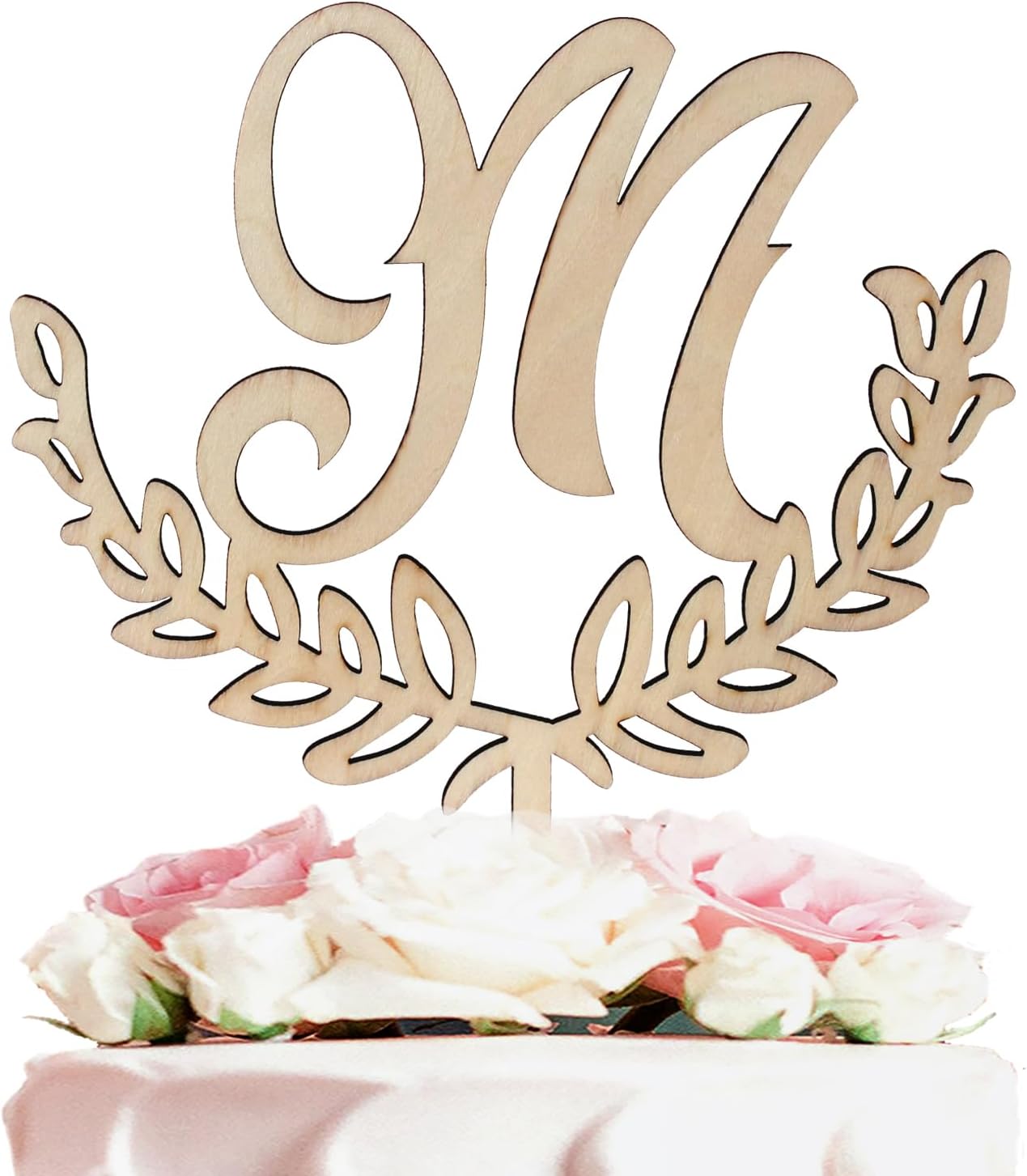 LINGTEER Personalized Inital Letter M Wooden Cake Topper Perfect for Birthday Rustic Wedding Anniversary Party Keepsake Decoration