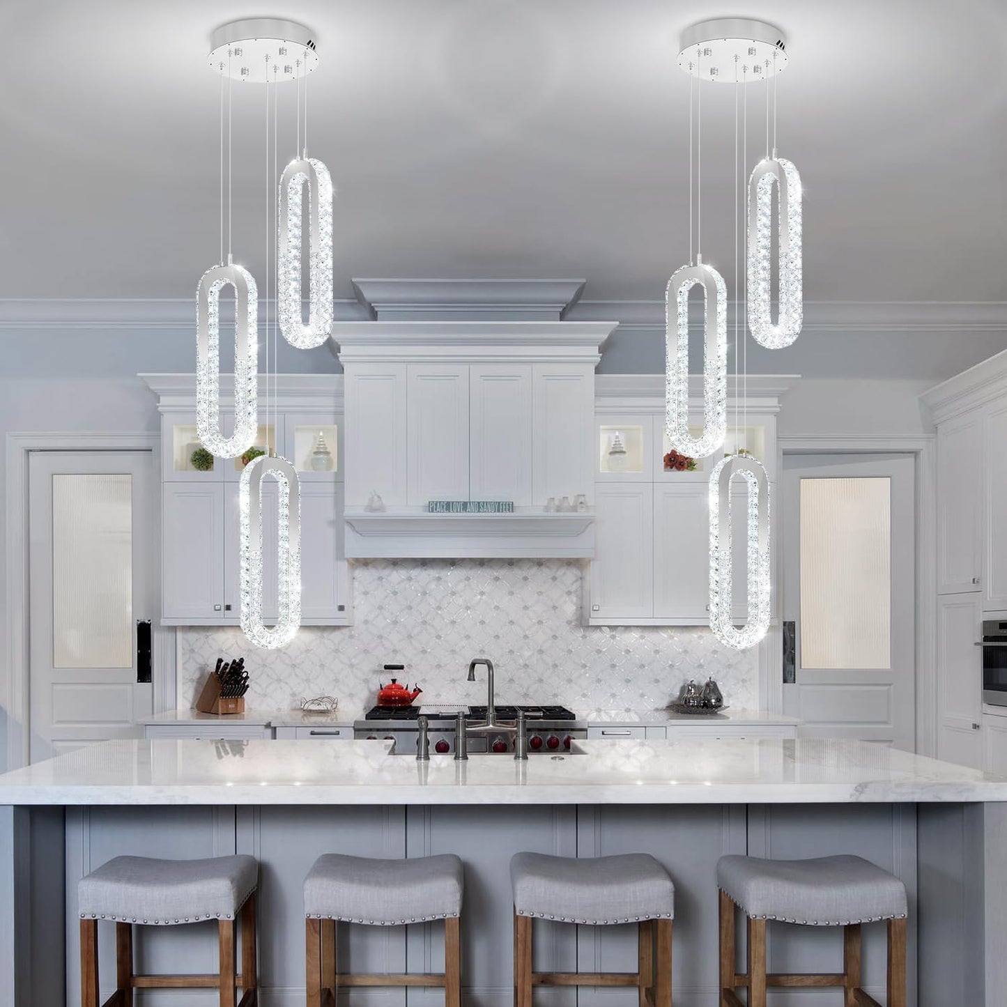 3-Light Modern Pendant Light for Kitchen Island Crystal Ring Chandelier Silver LED Pendant Lighting Fixture for Dining Room Kitchen Living Room Foyer Hallway Bedroom