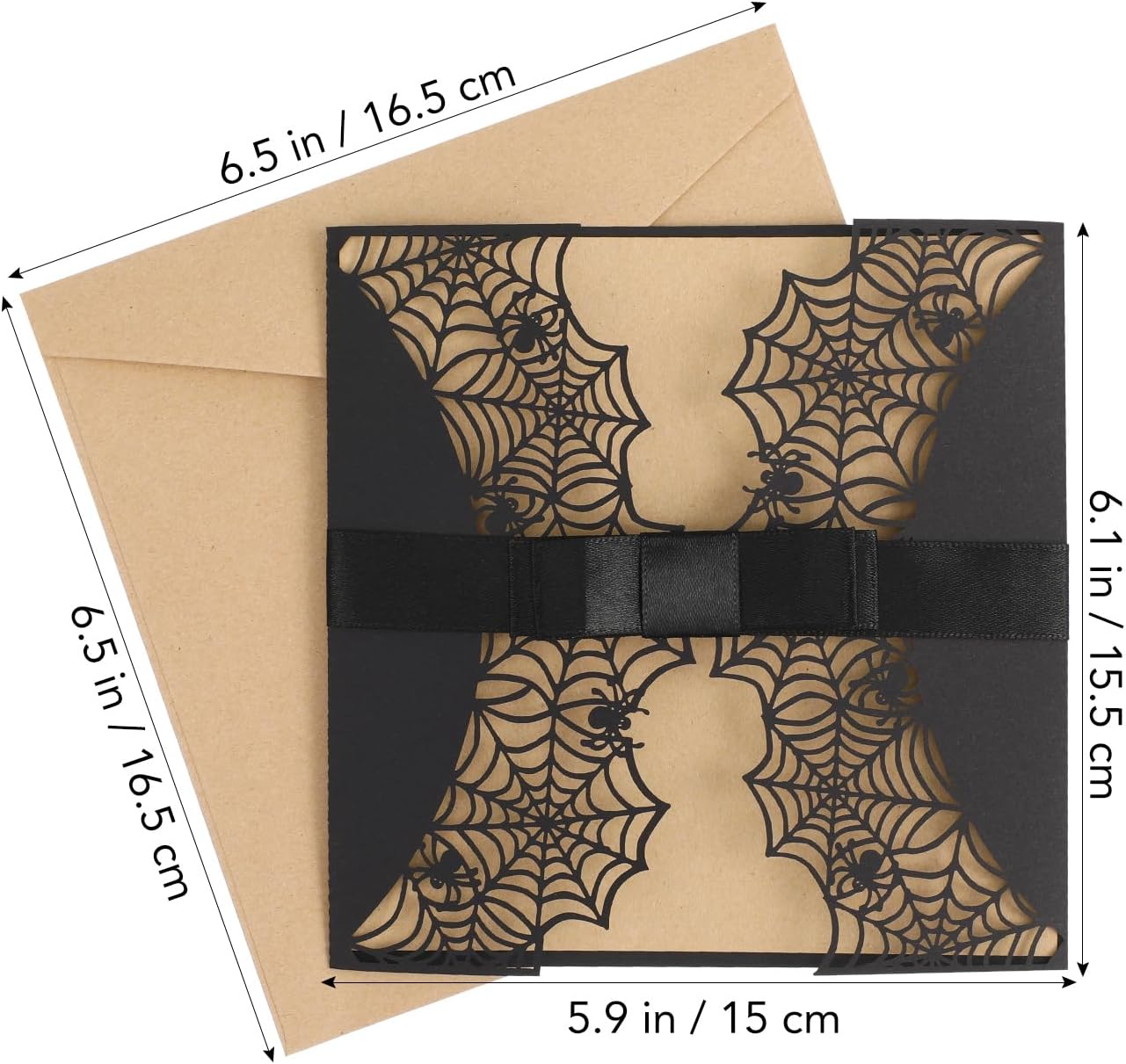 Halloween Party Invitations Cards, 10 Pcs Laser Cut Spider Web Design with Bowknots and Envelopes, Black and White