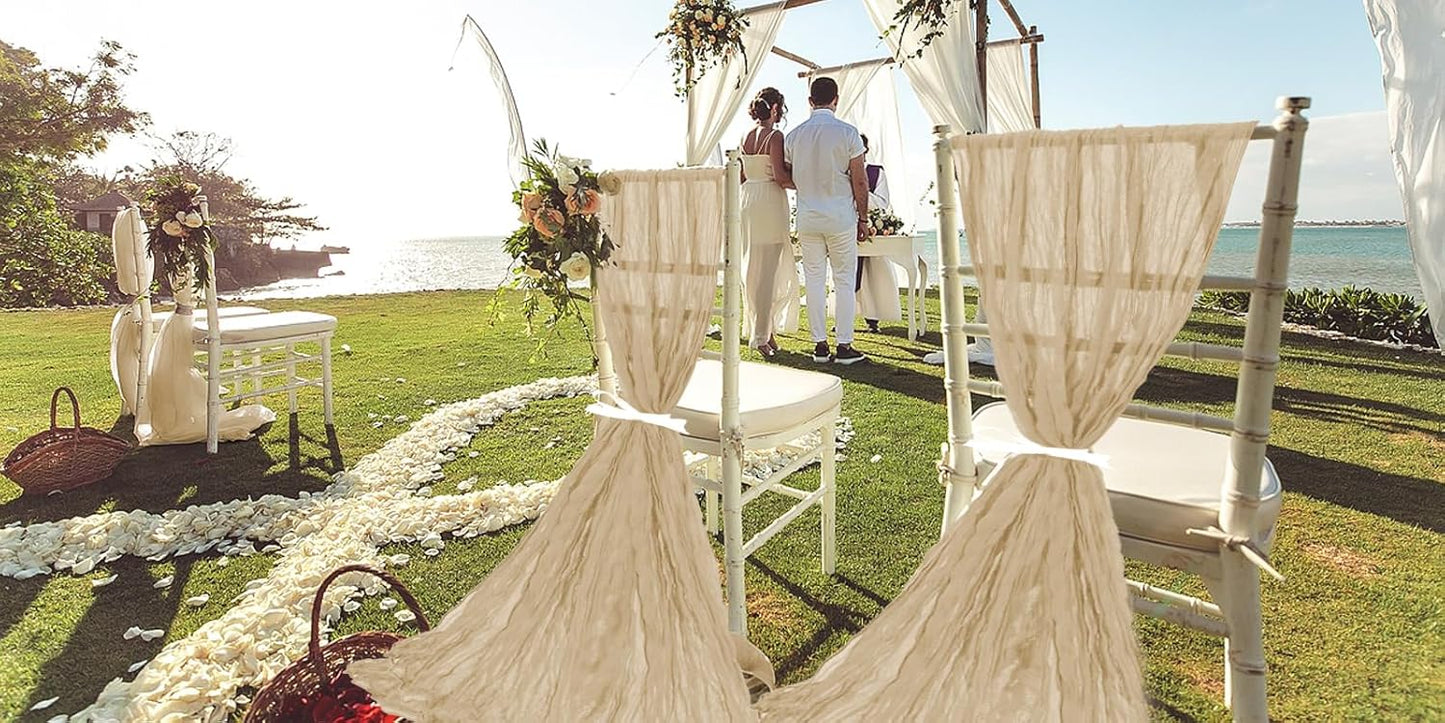 50 PCS Cheesecloth Chair Sashes, Bows Designed ChairSashes, 15.7x70 inch Chair Sashes for Aisle Decorations Universal Chairs Cover Decoration for Wedding Reception Party Banquet (Beige)