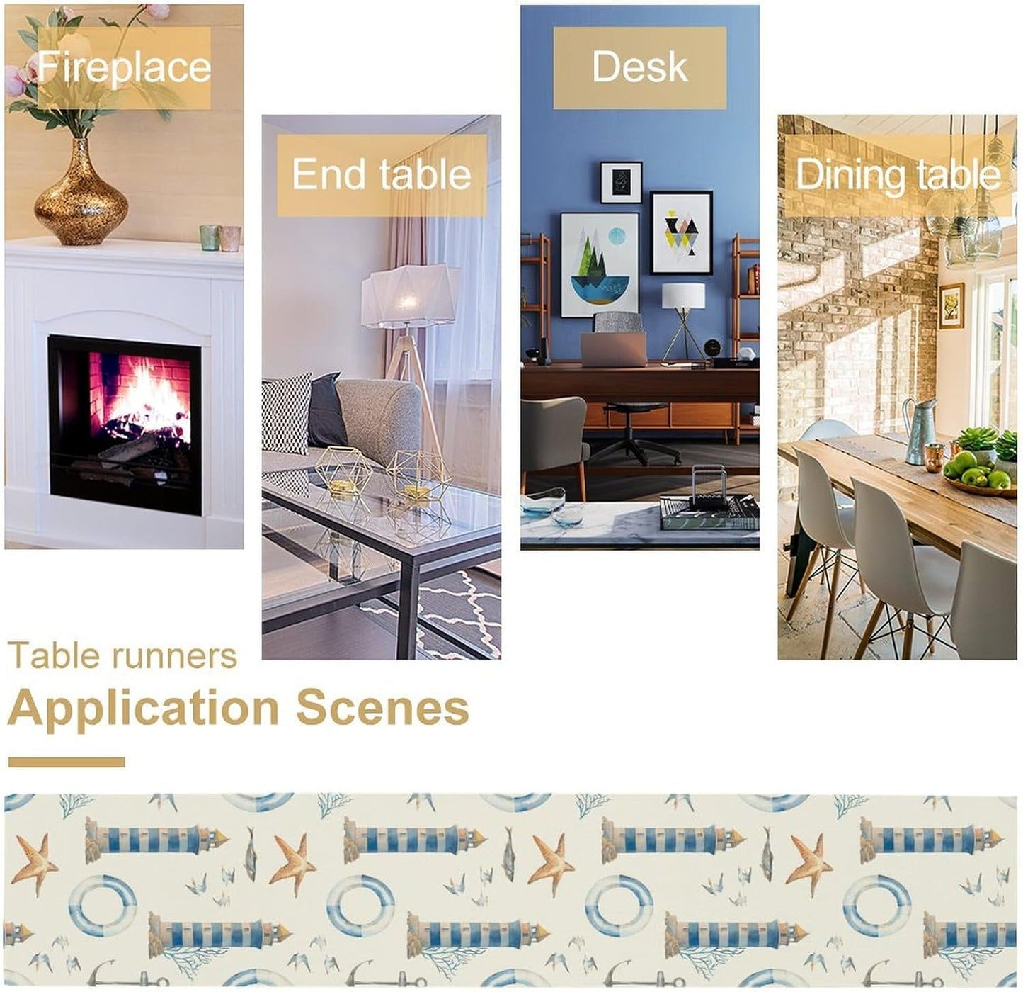 Blue Beach Table Runner, Tropical Ocean Coast Table Runner, Seashell Seasonal Nautical Restaurant Coffee Table Decorations for Home Holiday Party Indoor Outdoor 13x120 Inch