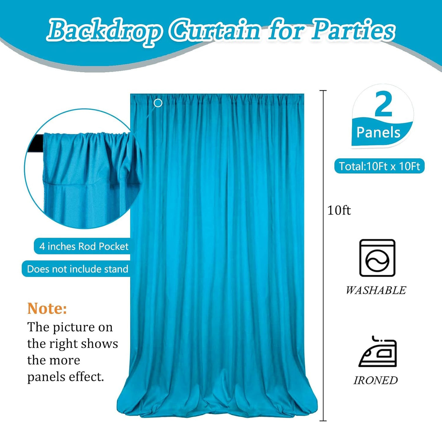 10 x 10 Feet Lake Blue Backdrop Curtain for Partie, Background Curtains for Photoshoot, Birthday, Wedding, Halloween, Thanksgiving, Christmas Day, New Year Party Decorations 5Ft x 10Ft, 2 Panels