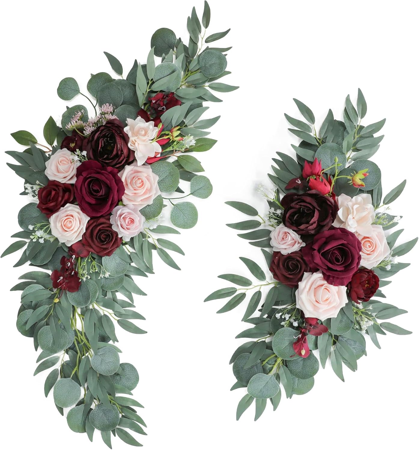 ponatia Wedding Arch Flowers (Pack of 2), Artificial Burgundy Wedding Flowers for Wedding Welcome Signs Decorations and Arch Flower for Wedding Ceremony Reception (Burgundy & Blush)