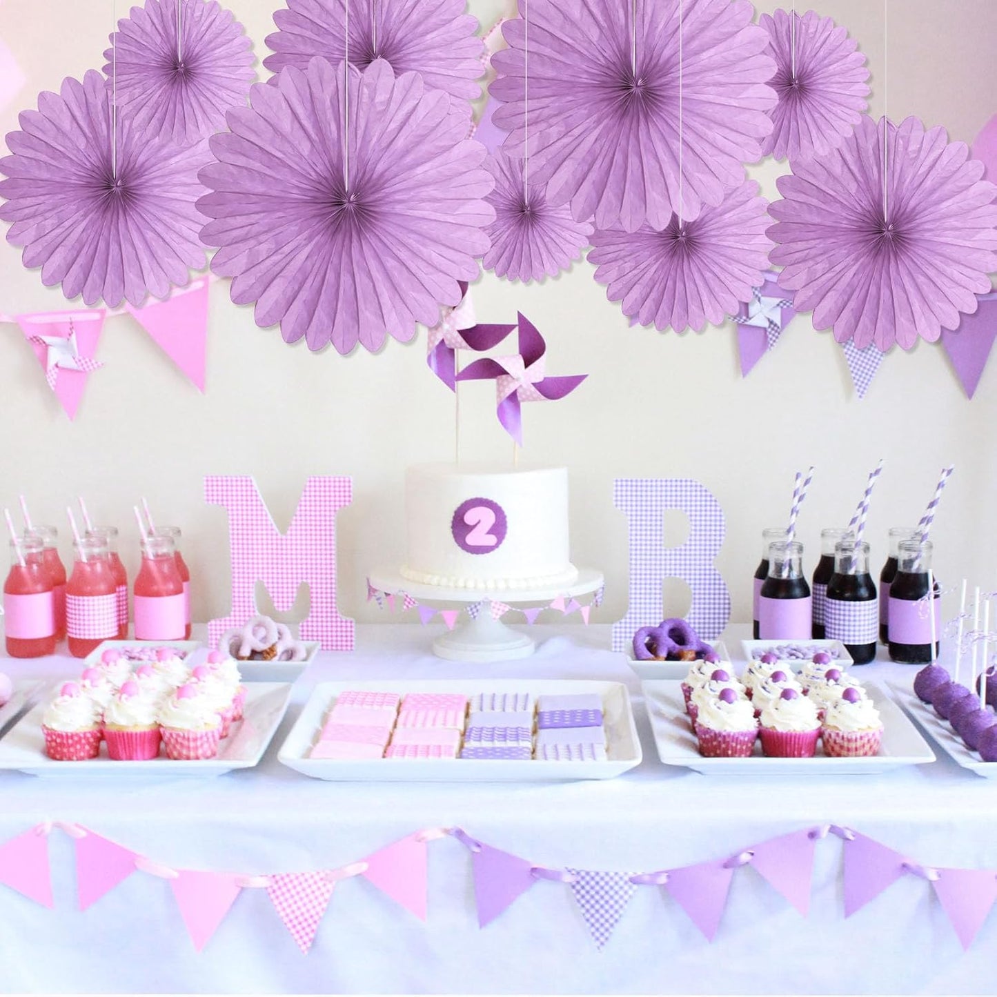 20 Pcs Light Purple Hanging Paper Fan, Round Paper Fans Decorations Set for Weddings, Birthdays, Engagement, Bridal Shower, Baby Shower Event, Graduation, Party Supplies Decor