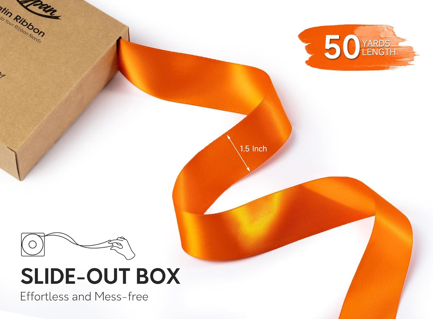 Orange Satin Ribbon 1-1/2 Inch x 50 Yards Double-Faced for Bows Crafts Gift Wrapping Christmas Flower Bouquet Fall Wedding