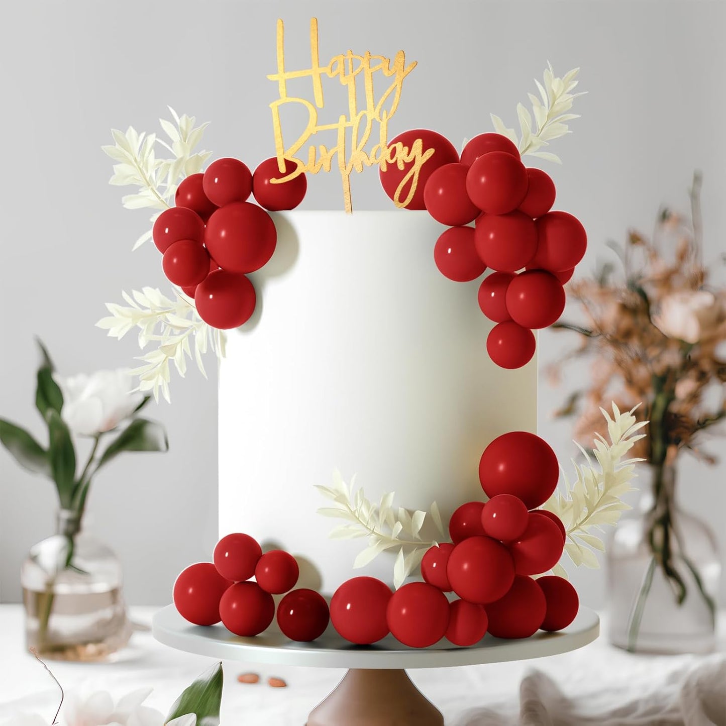 MIAHART Ball Cake Toppers Boho Grass Cake Topper Ball Cake Insert Decoration for Birthday Wedding Baby Shower Party Decorations Boho Themed Party Supplies (Red)