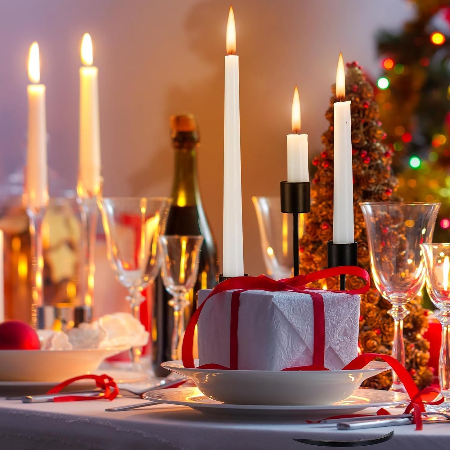 36 Pack White Taper Candles, 7-8 Hours Burn Time, Unscented, Smokeless and Dripless, 0.8 x 10 Inch Dinner Candle Set for Household, Wedding, Party and Home Décor Candlesticks