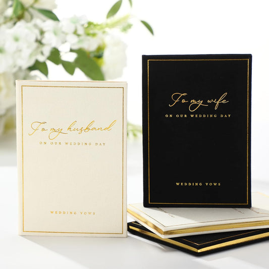 2 Pcs Wedding Vow Books His and Her to Husband Wife Wedding Must Have Registry Ideas Gold Foil Lined Page Premium Engagement Gift for Guest Groom Newly Engaged Couple(Black-White)