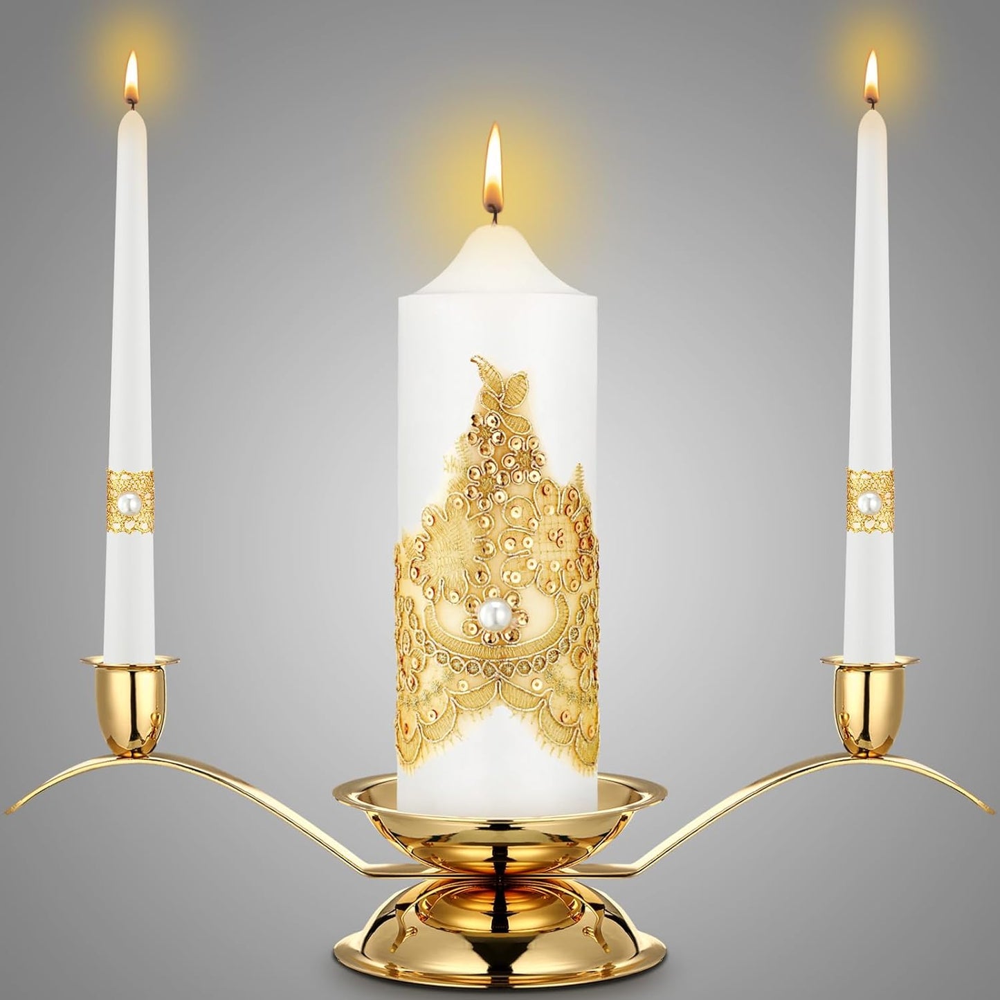 Irenare Unity Candles with Holder for Wedding Ceremony Wedding Decortions Accessories Glass Candle Holder Pillar Candle for Formal Events Church(Gold Wedding)