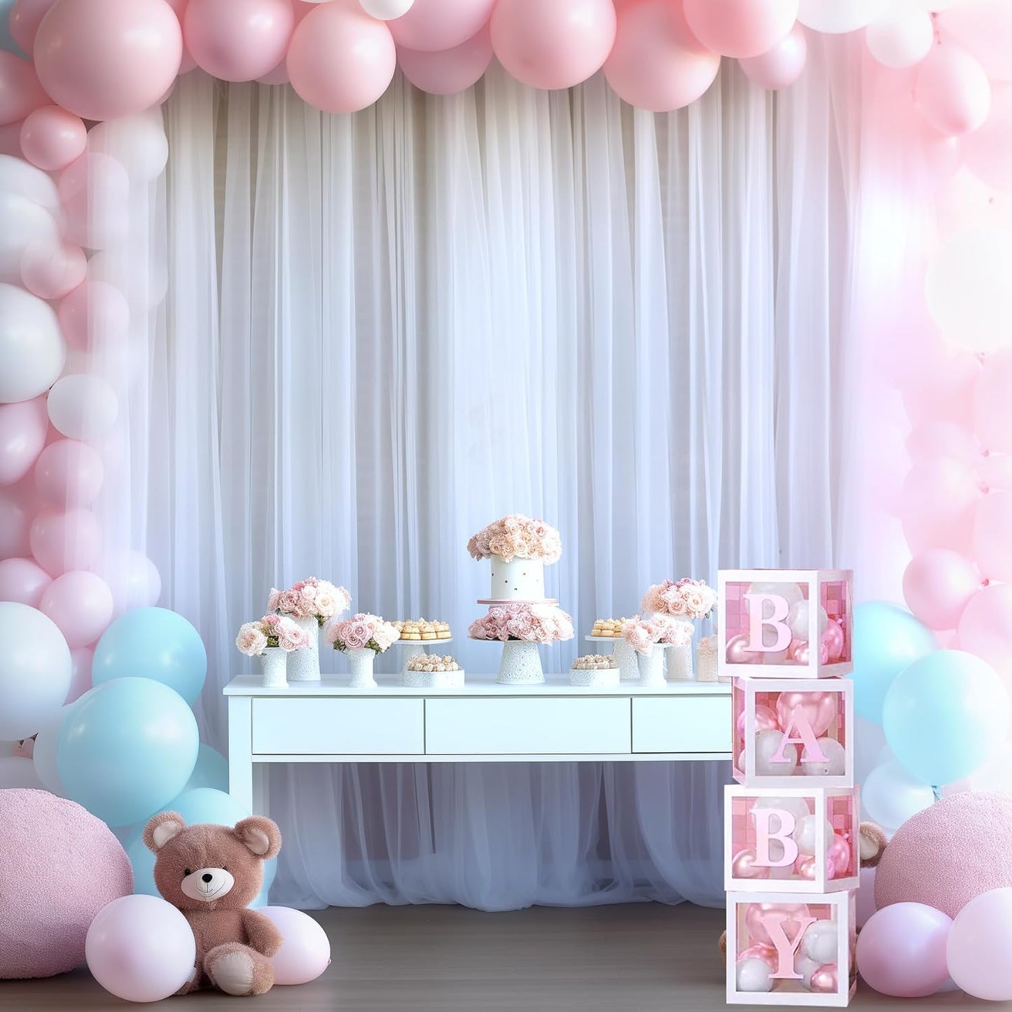 White Sheer Tulle Backdrop Curtains for Parties Wedding White Curtain Backdrop for Bridal Shower Birthday Party Baby Shower Photos Background 20ft x 8ft(5ft x 8ft, 4 Panels)