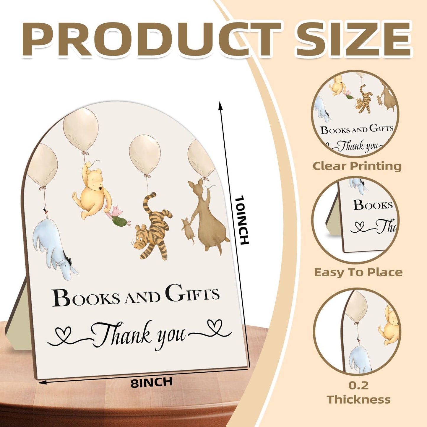 Winnie Decor Baby Shower Welcome Sign - Classic Pooh Books & Gifts, Bridal & Baby Shower Wooden Sign, 8 * 10IN