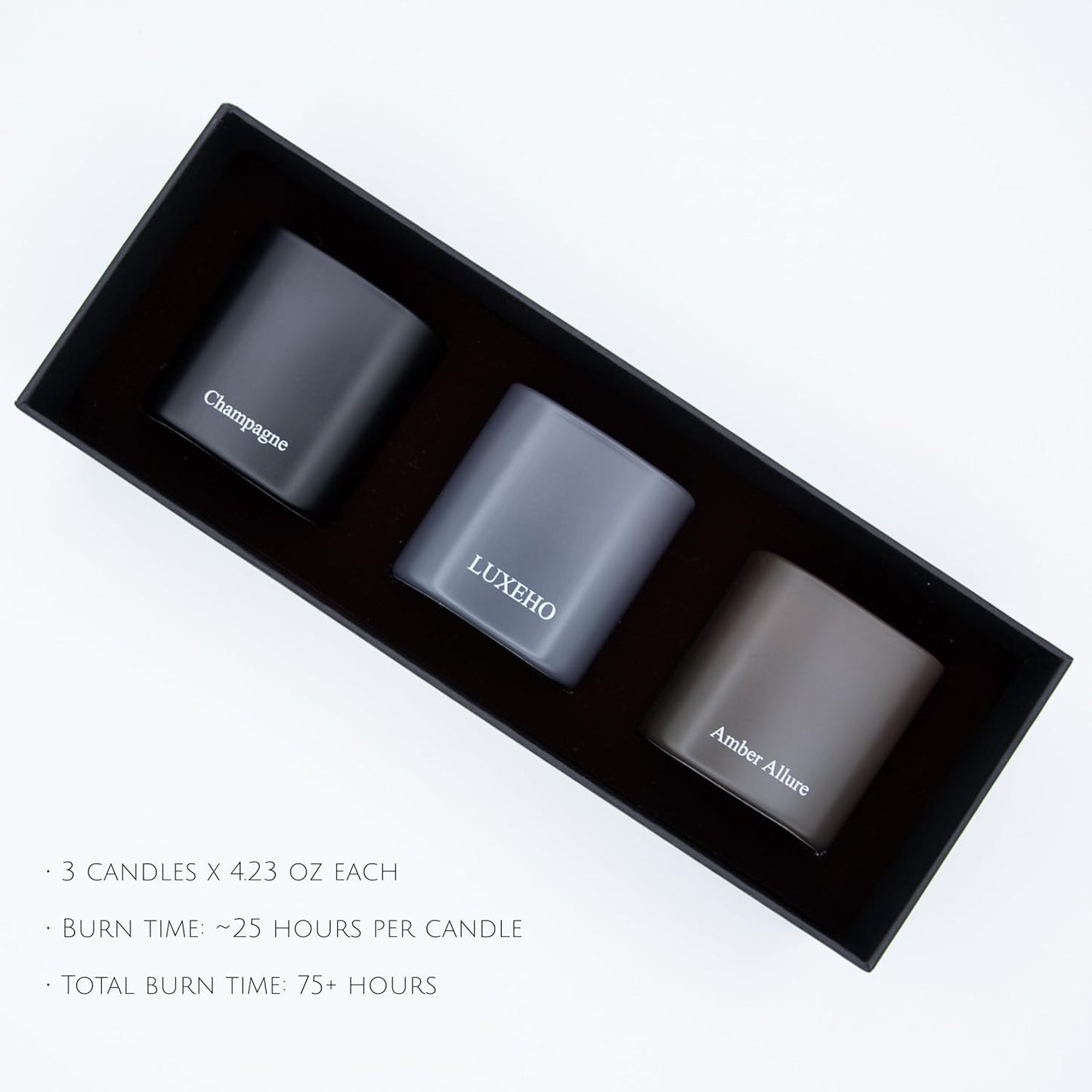 Luxury Scented Candle Gift Set 3-Pack | Champagne, Sandalwood & Amber | Clean Soy Wax | for Women & Men (4.23 oz Each) | 75 Hour Burn Time