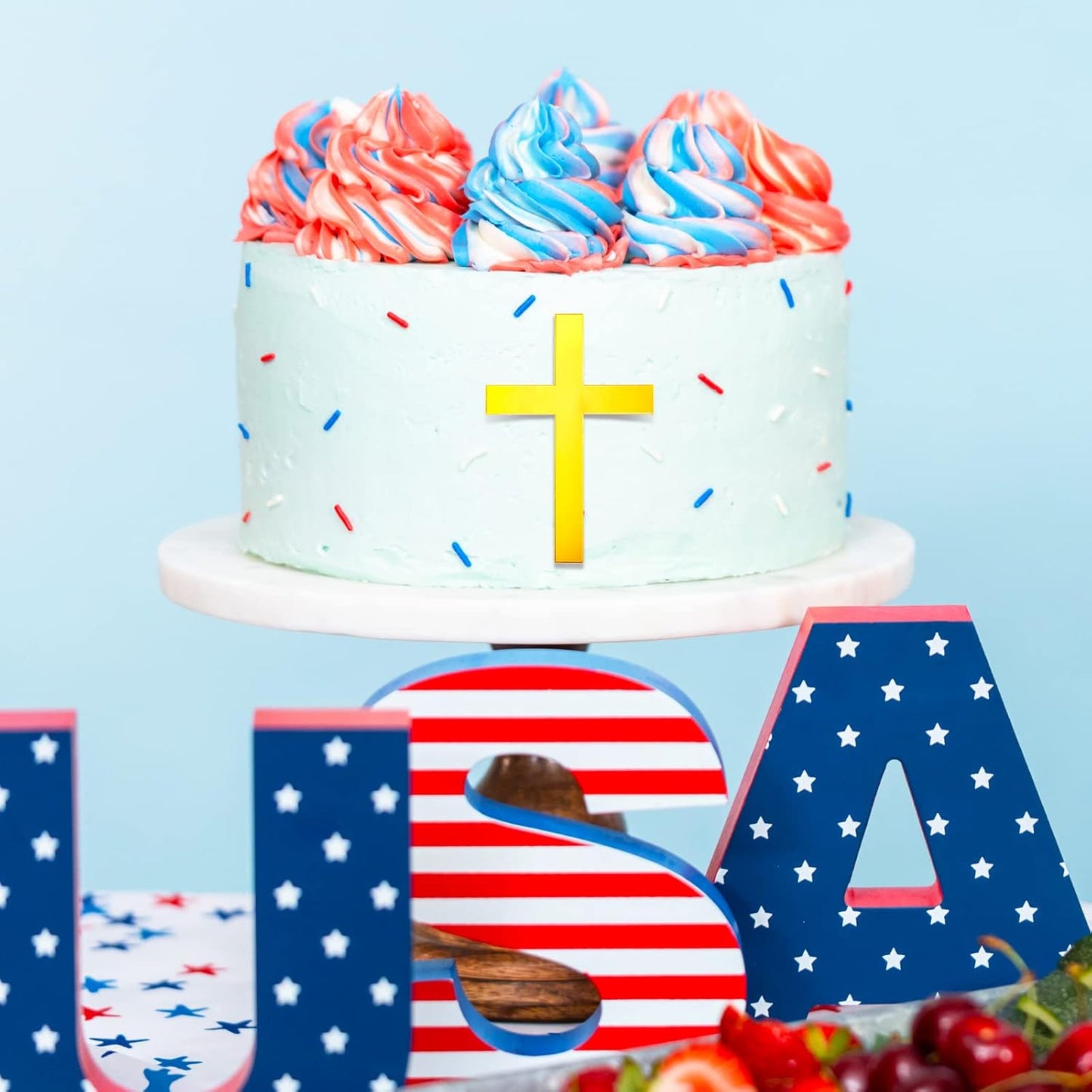 Blulu 16 Pieces Baptism Cake Toppers Crossing Cupcake Toppers Gold Mirror Acrylic Cake Picks Baptism Decor Christian Decorations(Classic Style)