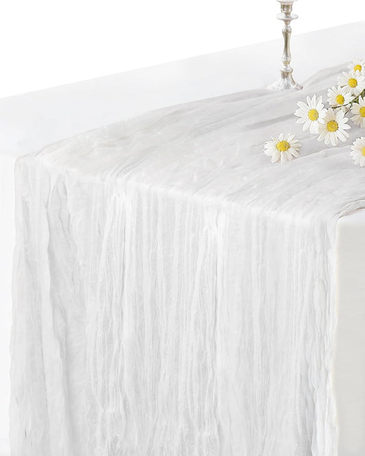Ivory White Cheesecloth Table Runner 120 Inch, Boho Rustic Gauze 10 FT, Summer Cheese Cloth Runner for Wedding, Baby Bridal Shower, Party, Farmhouse Centerpiece Home Decorations