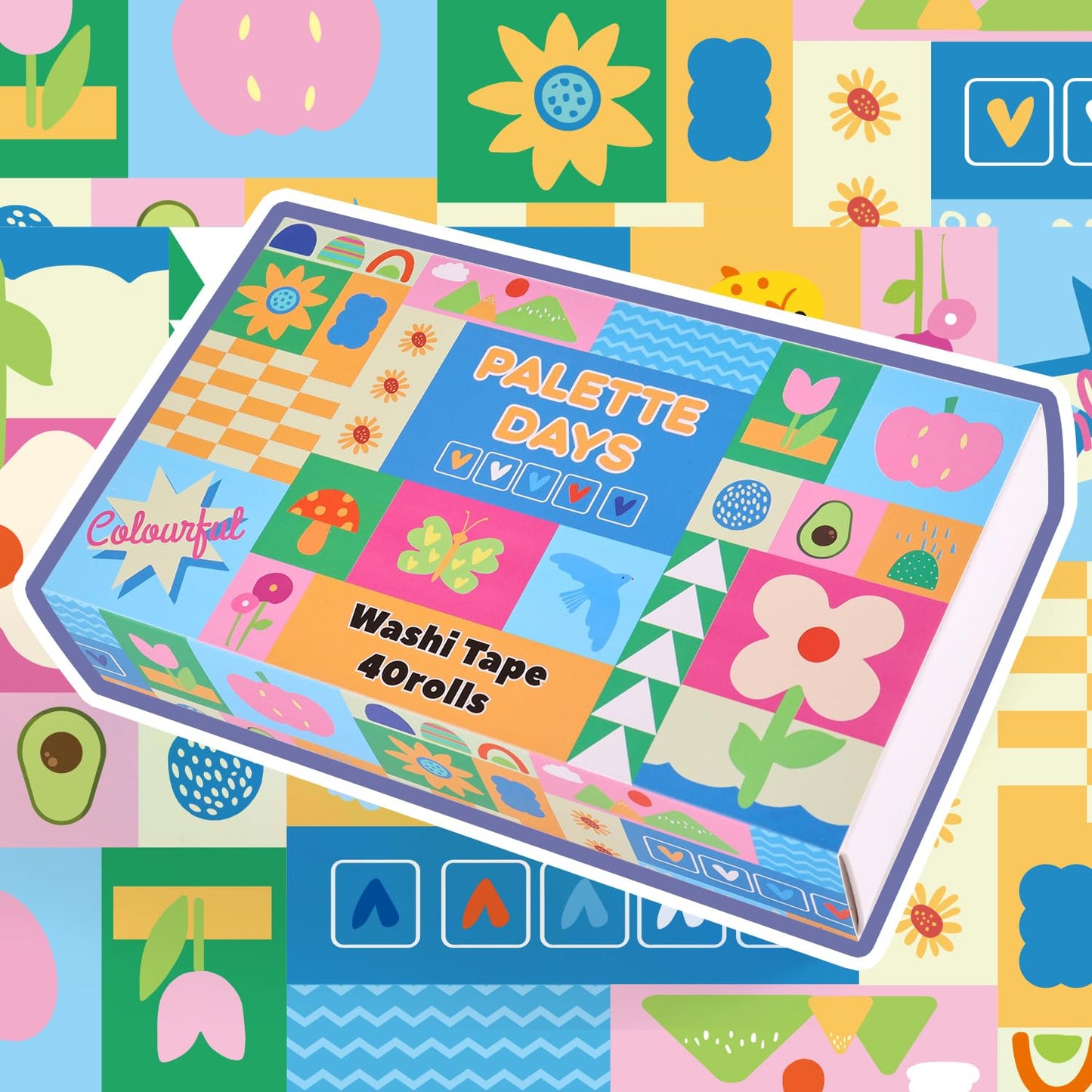 emmoolife 40 Rolls Washi Tape Set, Vibrant Color Palette-Themed Cute Decorative Tapes for Scrapbooking, Bullet Journaling, Junk Journal Supplies, DIY Planner Art, 5-30mm Wide