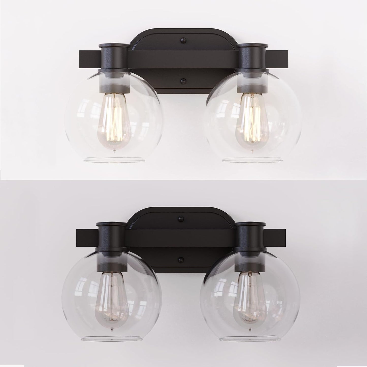 Dan Modern Farmhouse 2-Light Vanity Light Wall Sconce Lighting with Clear Glass Globe Shade in Light Black Finish for Bedroom, Hallway, Kitchen
