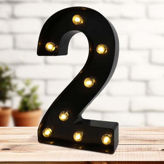 LED Marquee Numbers, 8.58 Inch Led Light Up Numbers for Party, Small Light Up Letters, Battery Powered Lighted Number for Table, Birthday, Night Light, Christmas or Home Decor (Black, Number 2)