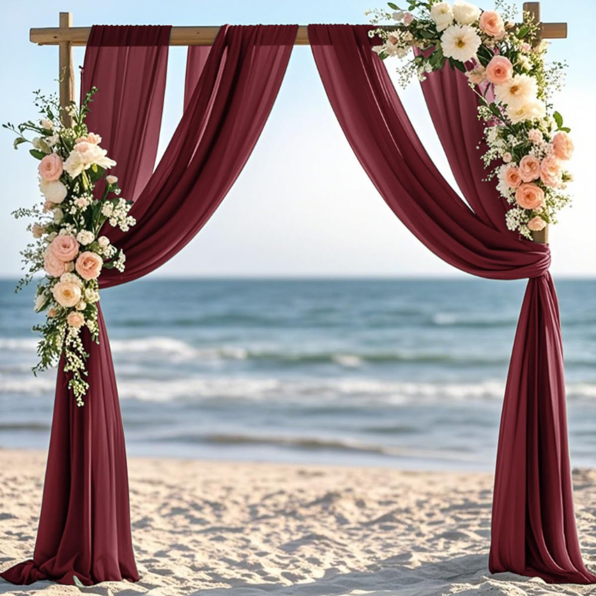 Burgundy Red Fall Elegant Arch Draping Fabric Thankgiving Outdoor 1 Panel 29" × 20Ft Sheer Chiffon Curtain Drapes for Wedding Ceremony Birthday Party Garden Brunch
