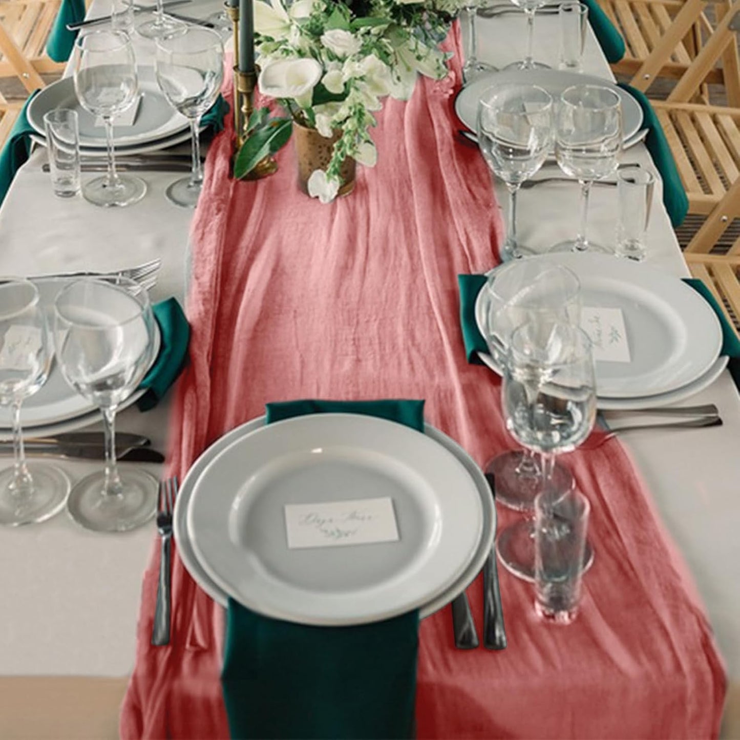 12 Pack Cheesecloth Table Runner, Runner Gauze Boho Wedding Decor Romantic Table Runner for Wedding Birthday Party(35" x 118")(Pink)