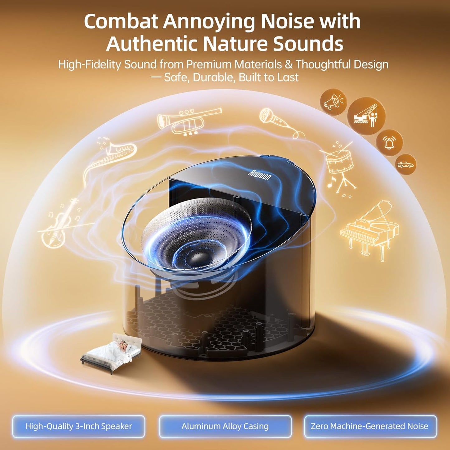 Sound Machine & Aroma Diffuser Pro 4-in-1 Sleep System, Premium Metal Shell with Schumann Resonance &Night Light, White Noise &50+ Natural Sounds -for Sleep, Focus, Relaxation -Adults Kids Baby