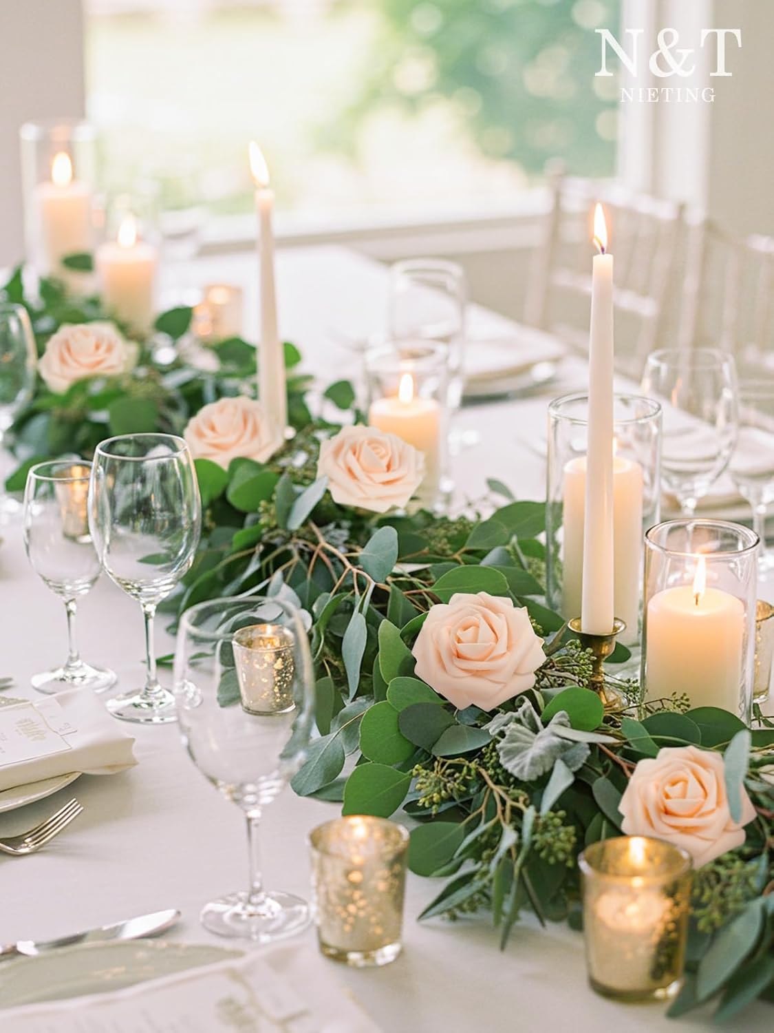 N&T NIETING Artificial Flowers, 25Pcs Fake Flowers Roses Perfect for DIY Wedding Bouquets Centerpieces Bridal Shower Party Home Flower Arrangement Decorations, Blush