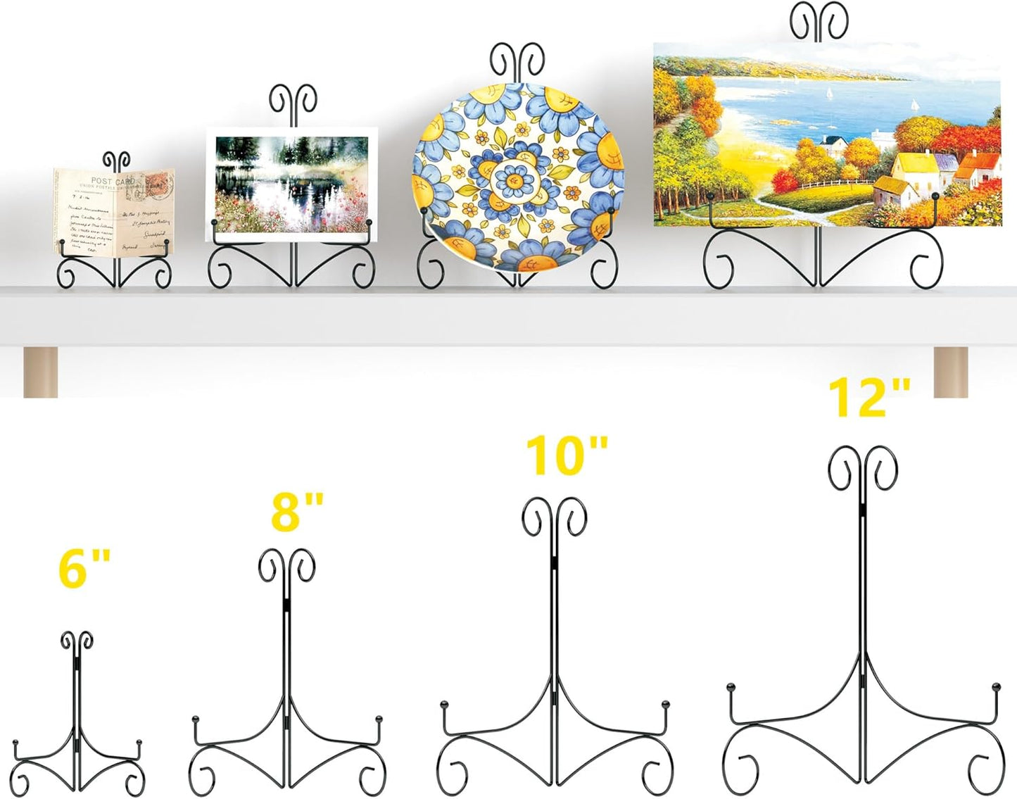 Iron Plate Stand for Display with Folding Design, Picture Stands for Tables, 12 Inch Large Easels for Displaying for Book, Art Piece, Photo and Platter, 12’’ Black, 2-Pack