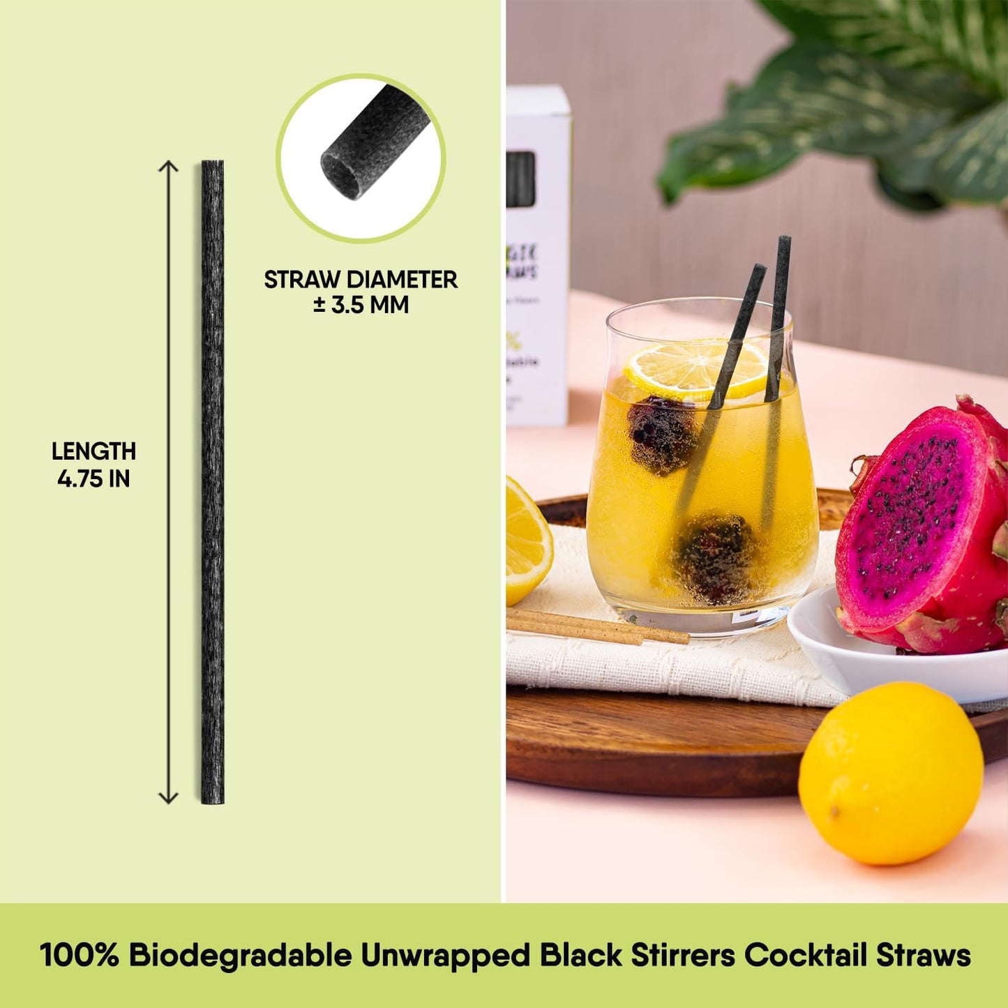 – 150 PCS of 4.75 Inches Unwrapped Black Biodegradable Drink Stirrers – Made of Vegetable Fibers, Best Cocktail Stirrers for Drinks of All Kinds