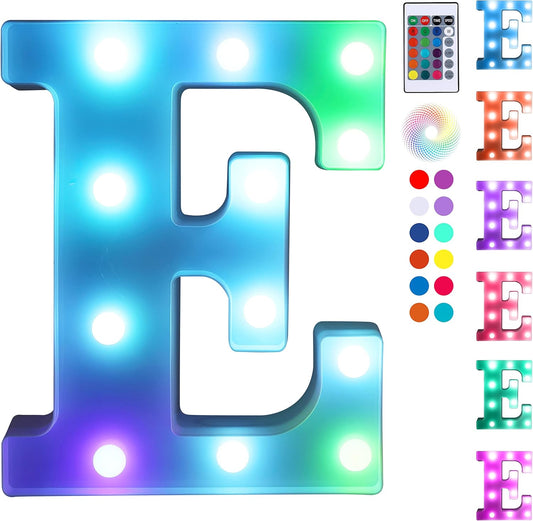 Foaky Colorful LED Letter Lights with Remote,Marquee Light Up Letters Sign for Night Light Wedding/Birthday Party Battery Powered Christmas Lamp Home Bar Decoration(E)