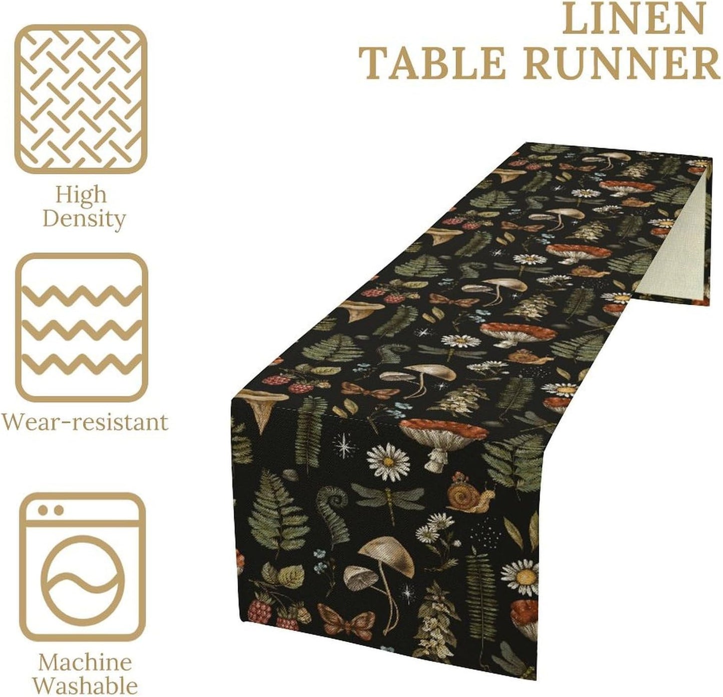 Mushroom Table Runner,Retro Forest Plant Table Runner for Kitchen Dining Table Home Party Decoration 13x120 Inch